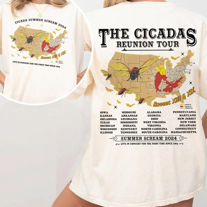 2 slide design, The Cicadas Reunion Tour T-Shirt, Cicadas Invasion Summer Scream 2024 Tee, Cicadas Emergence Summer Music...