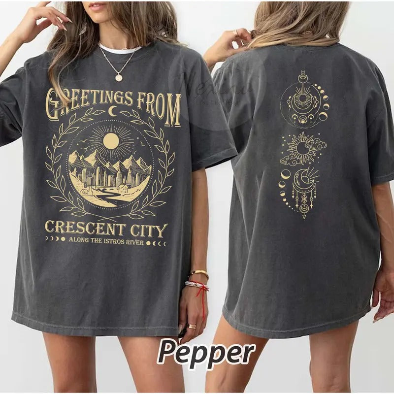 2 slides,  ACOTAR tshirt, Greeting From Crescent City Shirt, Velaris Night Court, SJM Universe Merch Bookish Shirt Gift...