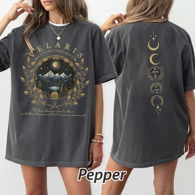 2 slides,  Velaris City Of Starlight ACOTAR tshirt, The Night Court Shirt, Court of Dreams, Rhysand, Cassian, Sarah J...