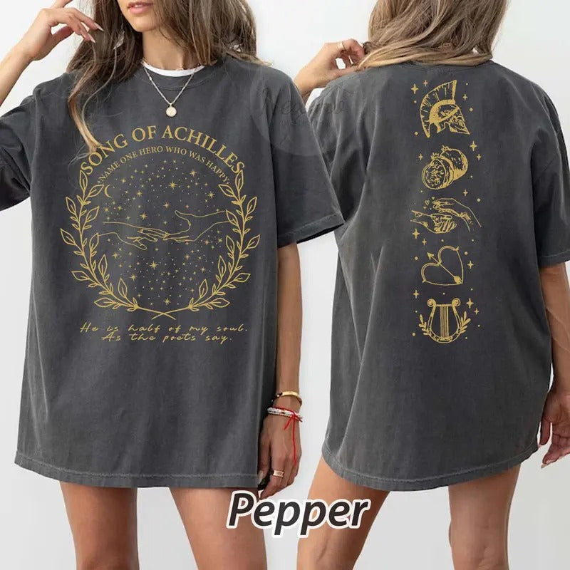 2 slides, Song Of Achilles tshirt, name one hero who was happy, Achilles And Patroclus, Greek Mythology tshirt, Lgbtq...