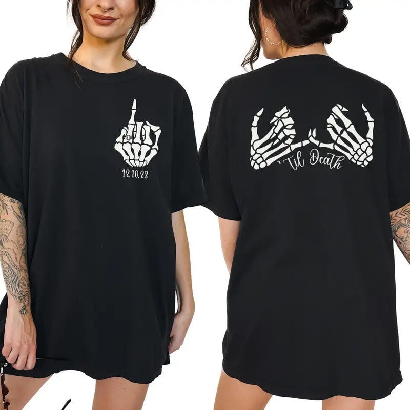 2 slides, Til' Death Bride TShirt, Engaged Gothic Shirt, Engagement Gift, Halloween Wedding, Bridal Party Gifts,...
