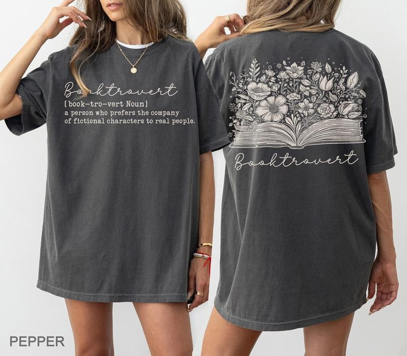 2 Slides Two Sided Booktrovert Definition Floral Book Bookish Iprintasty Teacher Bookwarm Shirt Book Nerd Shirt T-Shirts, Hoodie, Sweatshirt