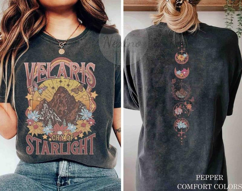 2 slides, Velaris City Of Starlight ACOTAR Two-Sided tshirt, Court of Dreams, The Night Court Shirt, Rhysand, Cassian,...