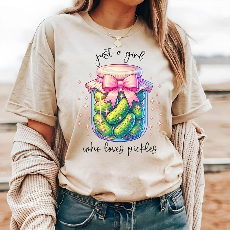 #213 - Just a Girl Who Loves Pickles Pickle Jar - Print Unisex Crew neck Tee T-shirt Hoodie, Sweatshirt | HypeCrazeTee.com