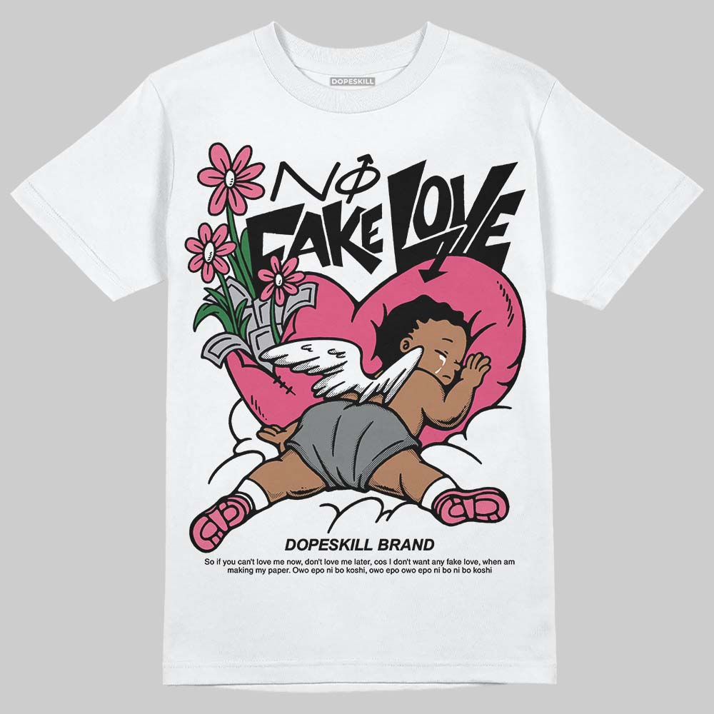 White Fluo Pink DopeSkill T-Shirt No Fake Love Graphic