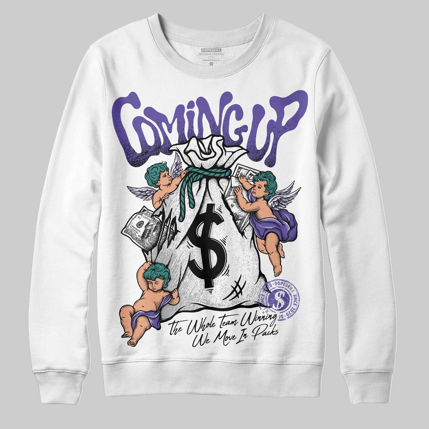 Grape 5s DopeSkill Sweatshirt Money Bag Coming Up Graphic