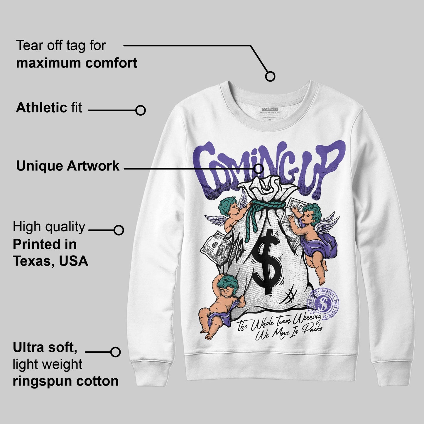 Grape 5s DopeSkill Sweatshirt Money Bag Coming Up Graphic