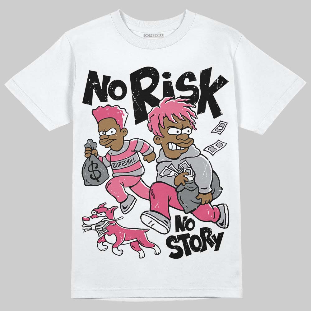 White Fluo Pink DopeSkill T-Shirt No Risk No Story Graphic