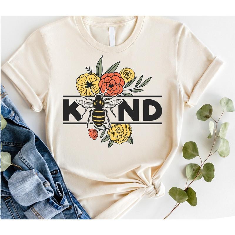 #256 - BEE Kind Flowers Floral  Print Unisex Crew neck Tee T-shirt Hoodie, Sweatshirt | HypeCrazeTee.com