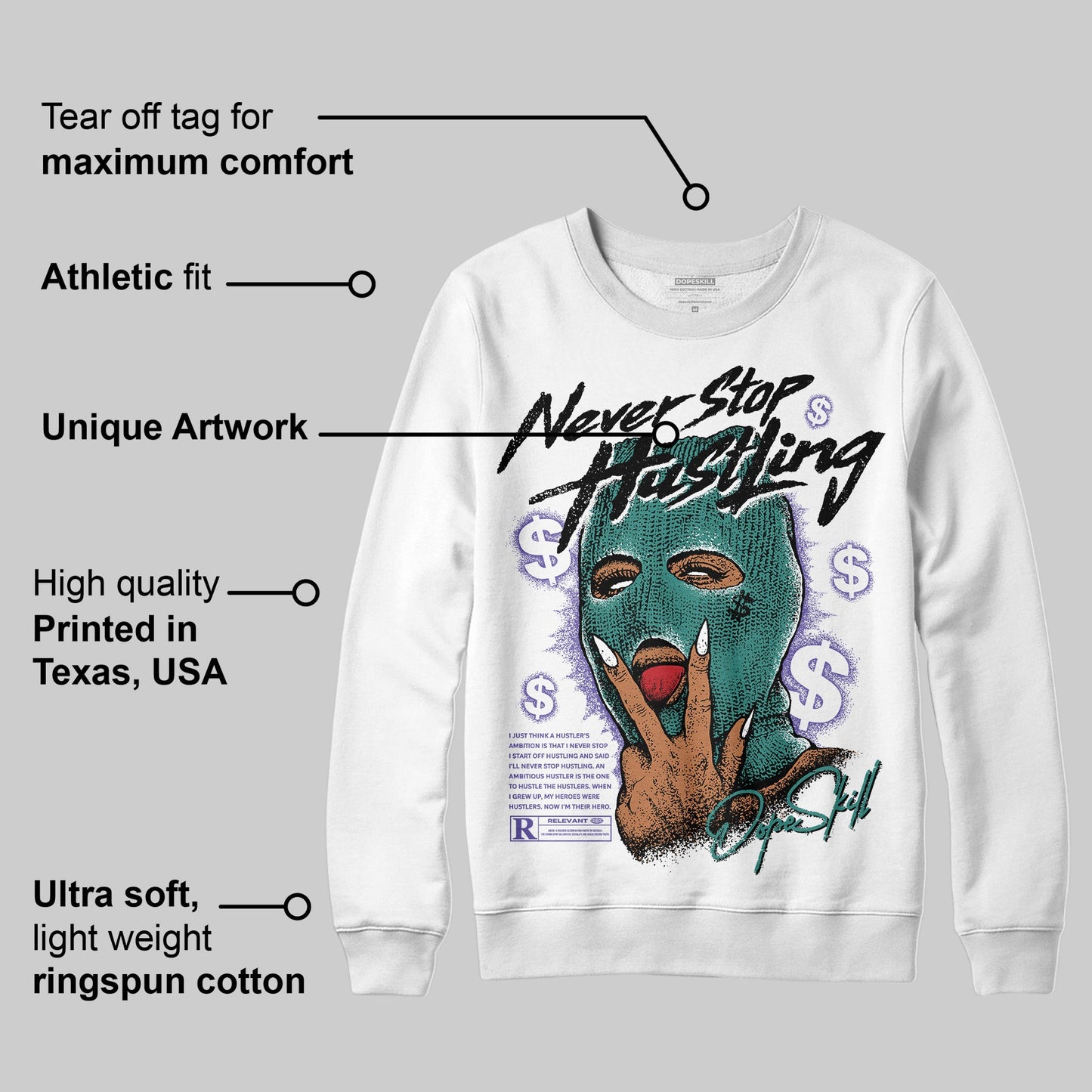 Grape 5s DopeSkill Sweatshirt Never Stop Hustling Graphic