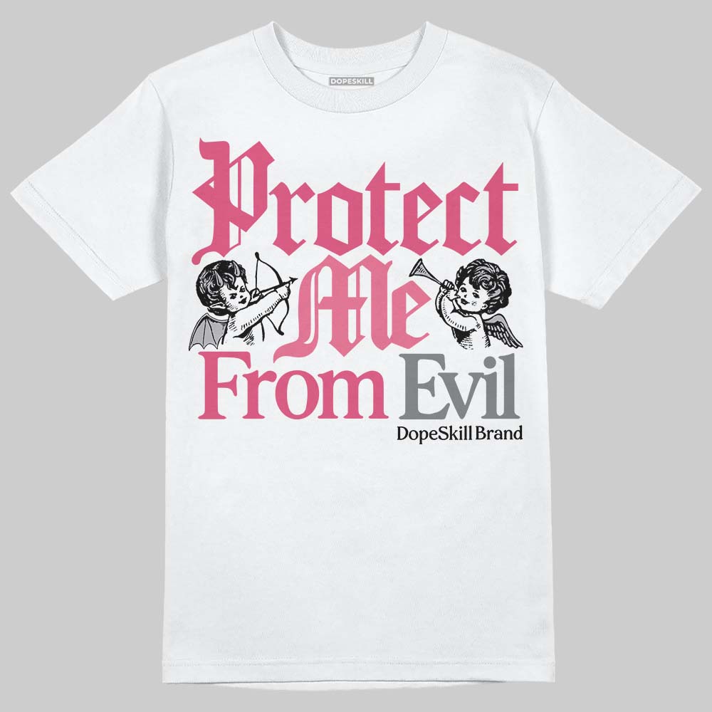 White Fluo Pink DopeSkill T-Shirt Protect Me From Evil Graphic