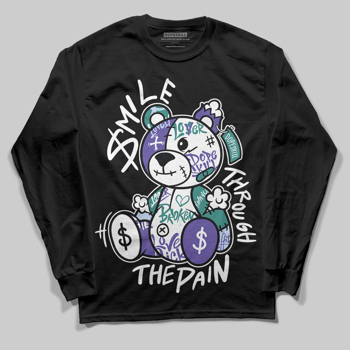 Grape 5s DopeSkill Long Sleeve T-Shirt Smile Through The Pain Graphic