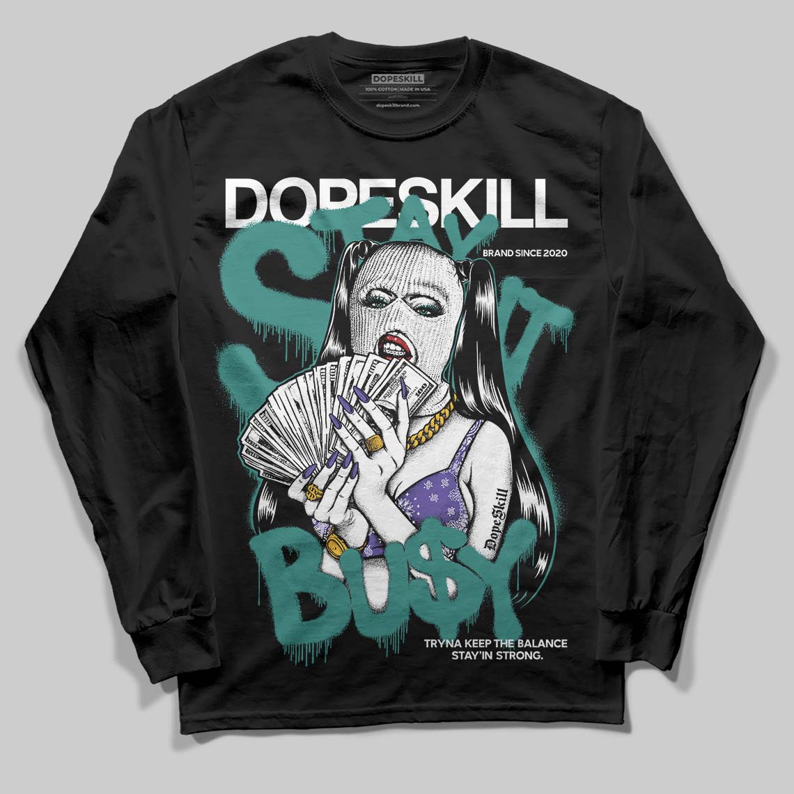 Grape 5s DopeSkill Long Sleeve T-Shirt Stay It Busy Graphic