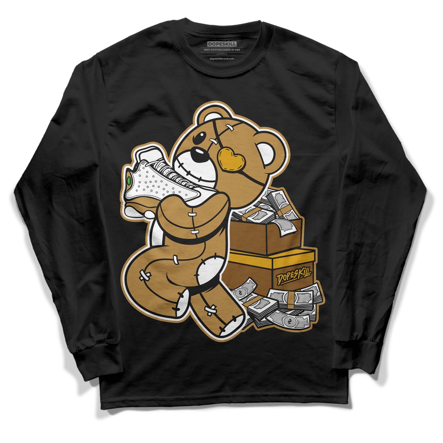 Wheat 13s DopeSkill Long Sleeve T-Shirt Bear Steals Sneaker Graphic