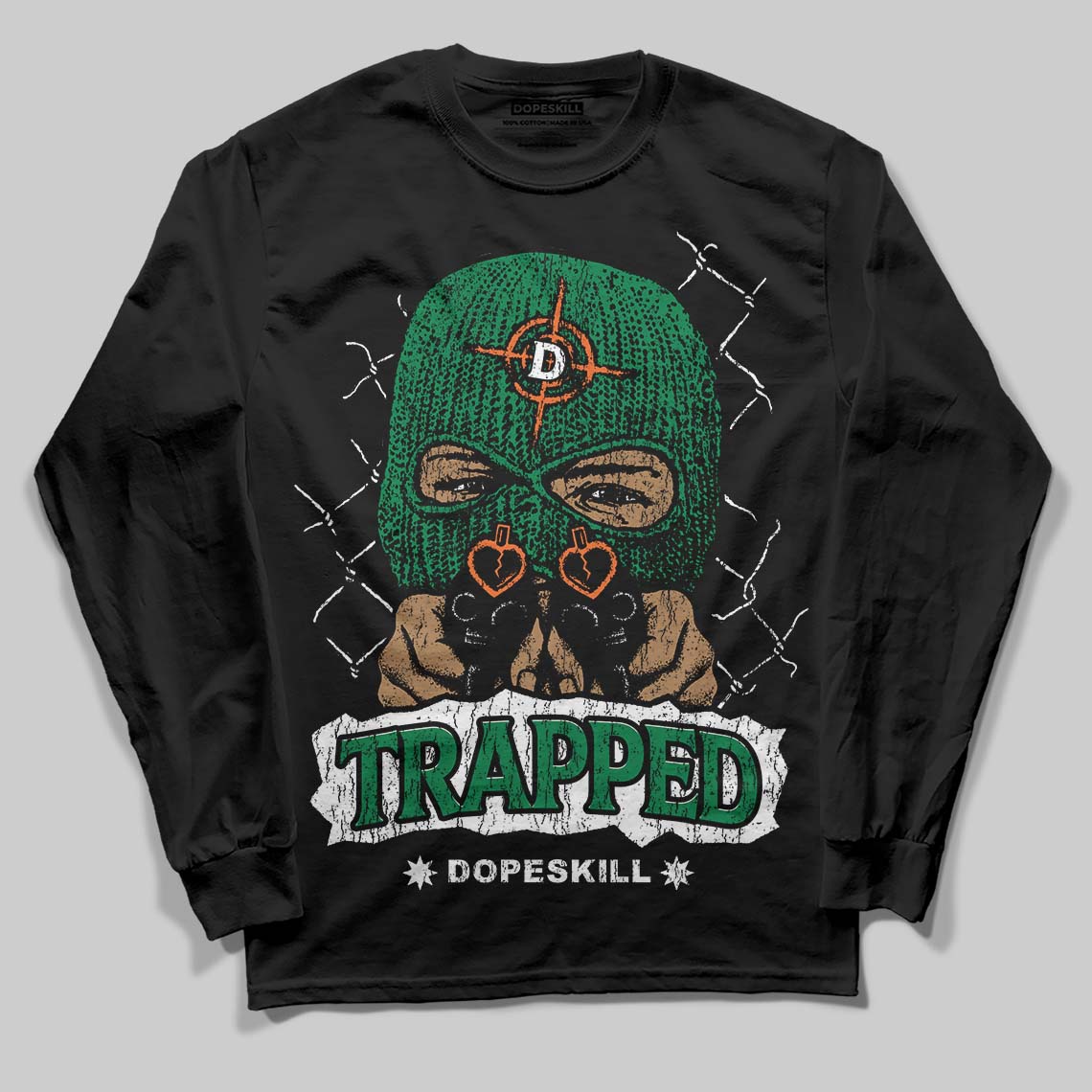 Green Collection DopeSkill Long Sleeve T-Shirt New Trapped Graphic