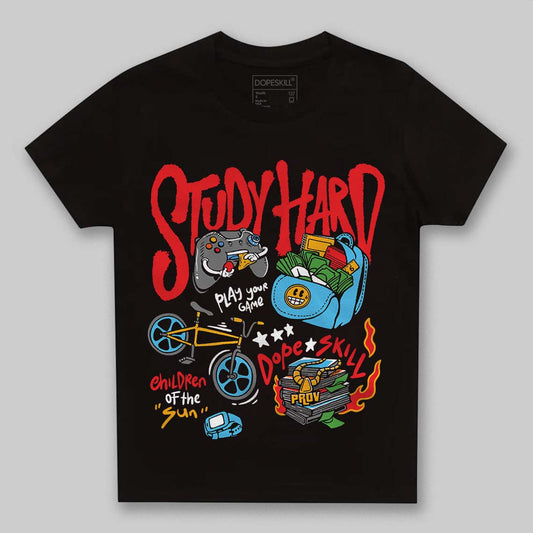 Red Collection DopeSkill Toddler Kids T-shirt Study Hard Graphic