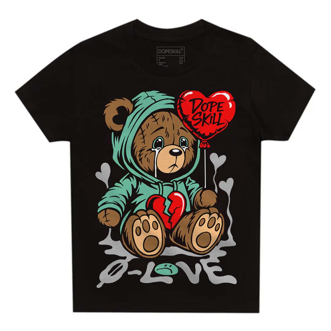 Green Glow 3s DopeSkill Toddler Kids T-shirt Broken Bear Graphic
