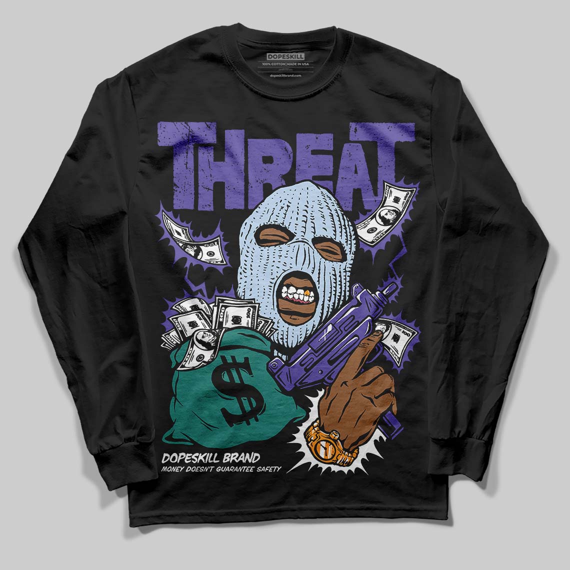 Grape 5s DopeSkill Long Sleeve T-Shirt Under Threat Graphic