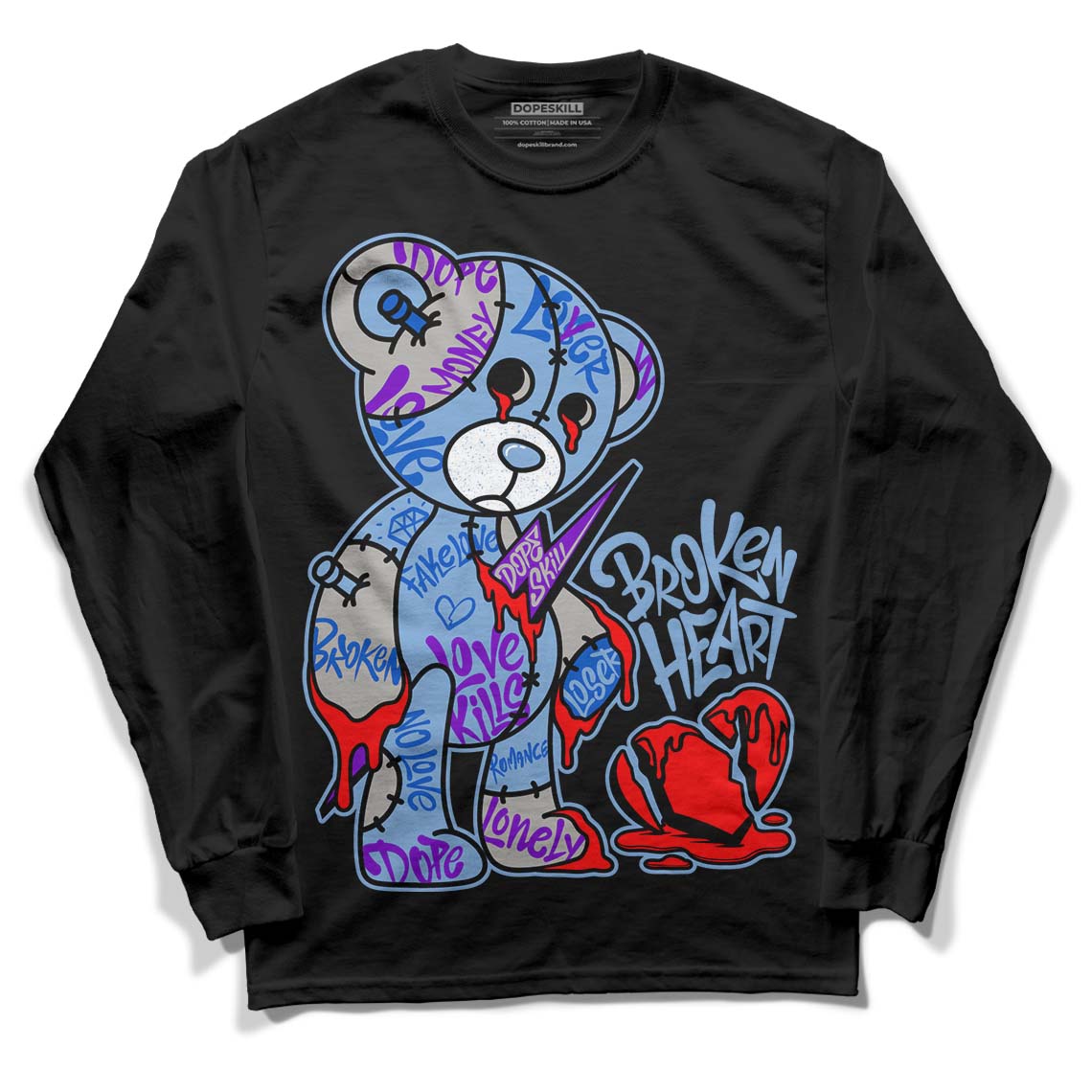 University Blue 5s DopeSkill Long Sleeve T-Shirt Broken Heart Graphic
