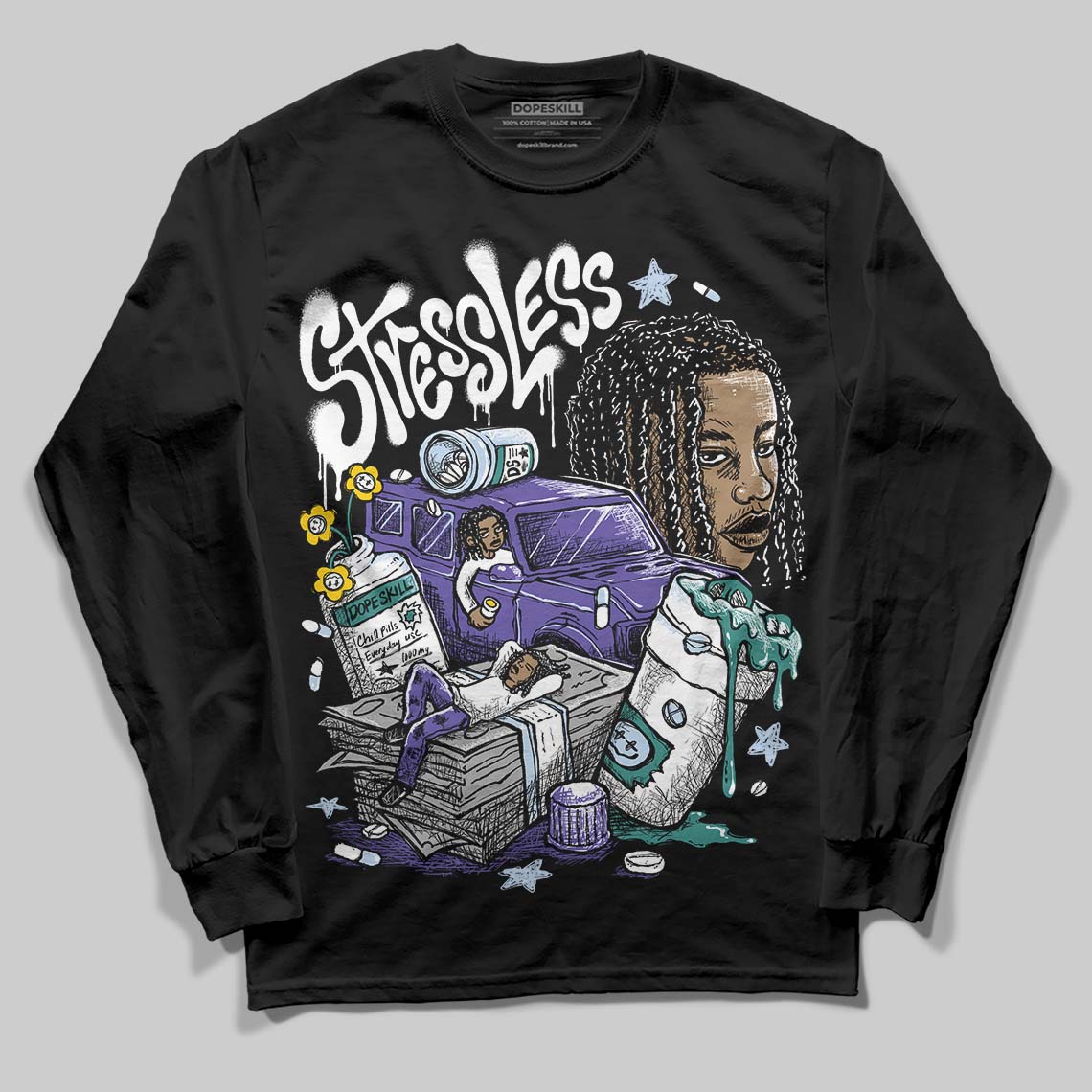 Grape 5s DopeSkill Long Sleeve T-Shirt Stressless Graphic