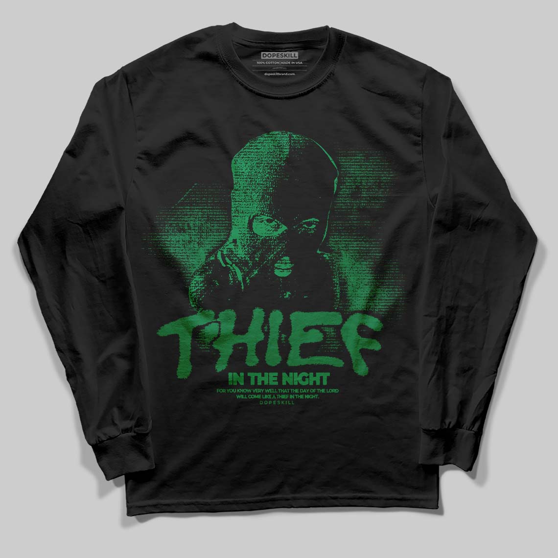 Green Collection DopeSkill Long Sleeve T-Shirt Thief In The Night Graphic