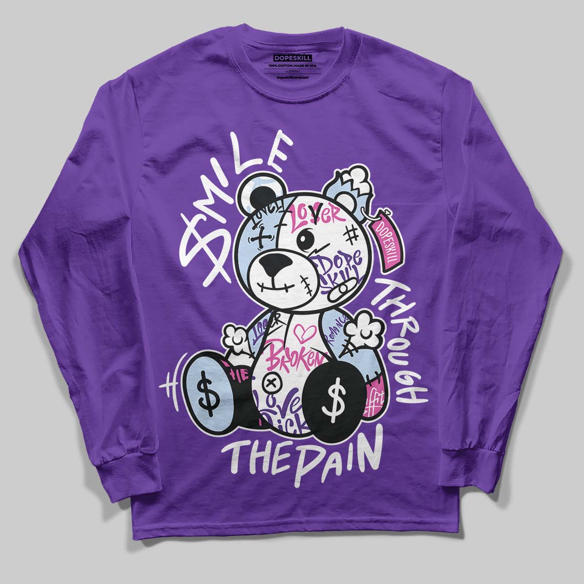 Grape 5s DopeSkill Long Sleeve T-Shirt Smile Through The Pain Graphic