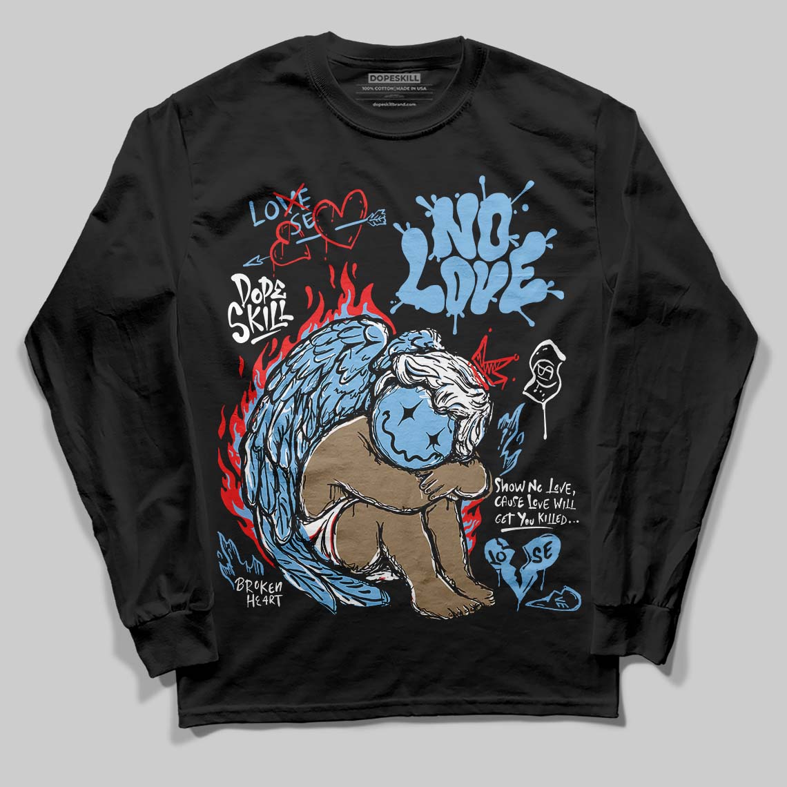 University Blue 6s DopeSkill Long Sleeve T-Shirt No Love Graphic