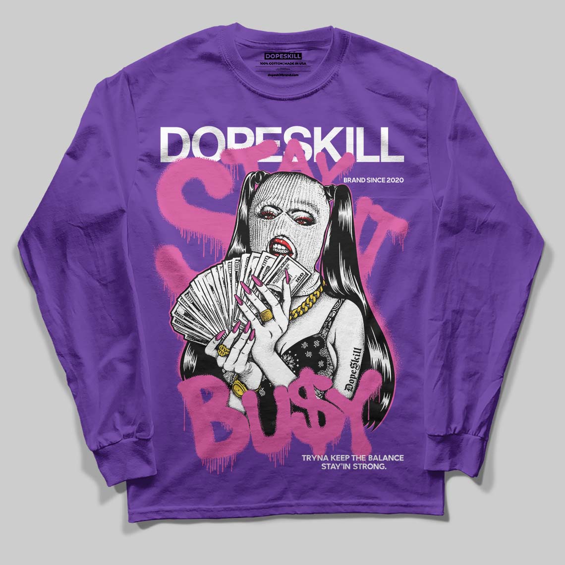 Grape 5s DopeSkill Long Sleeve T-Shirt Stay It Busy Graphic