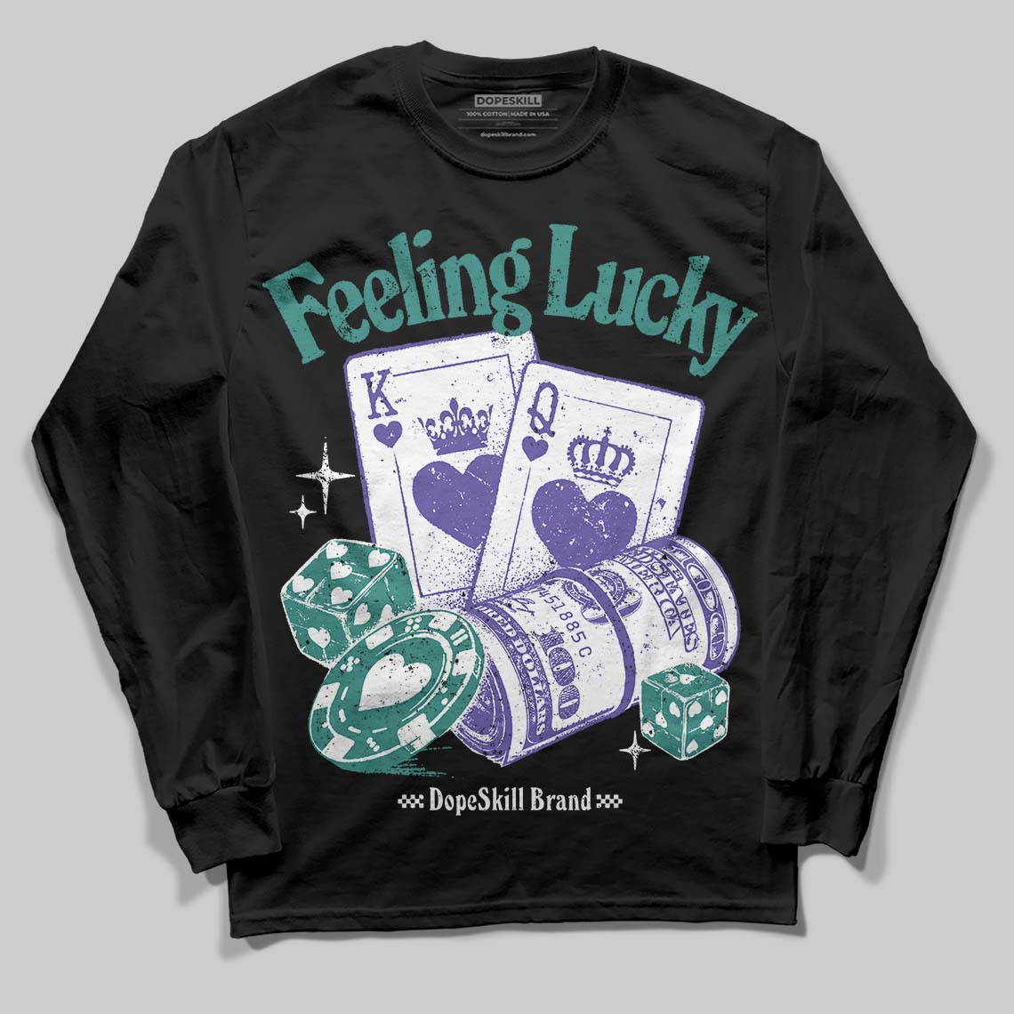 Grape 5s DopeSkill Long Sleeve T-Shirt Feeling Lucky Graphic