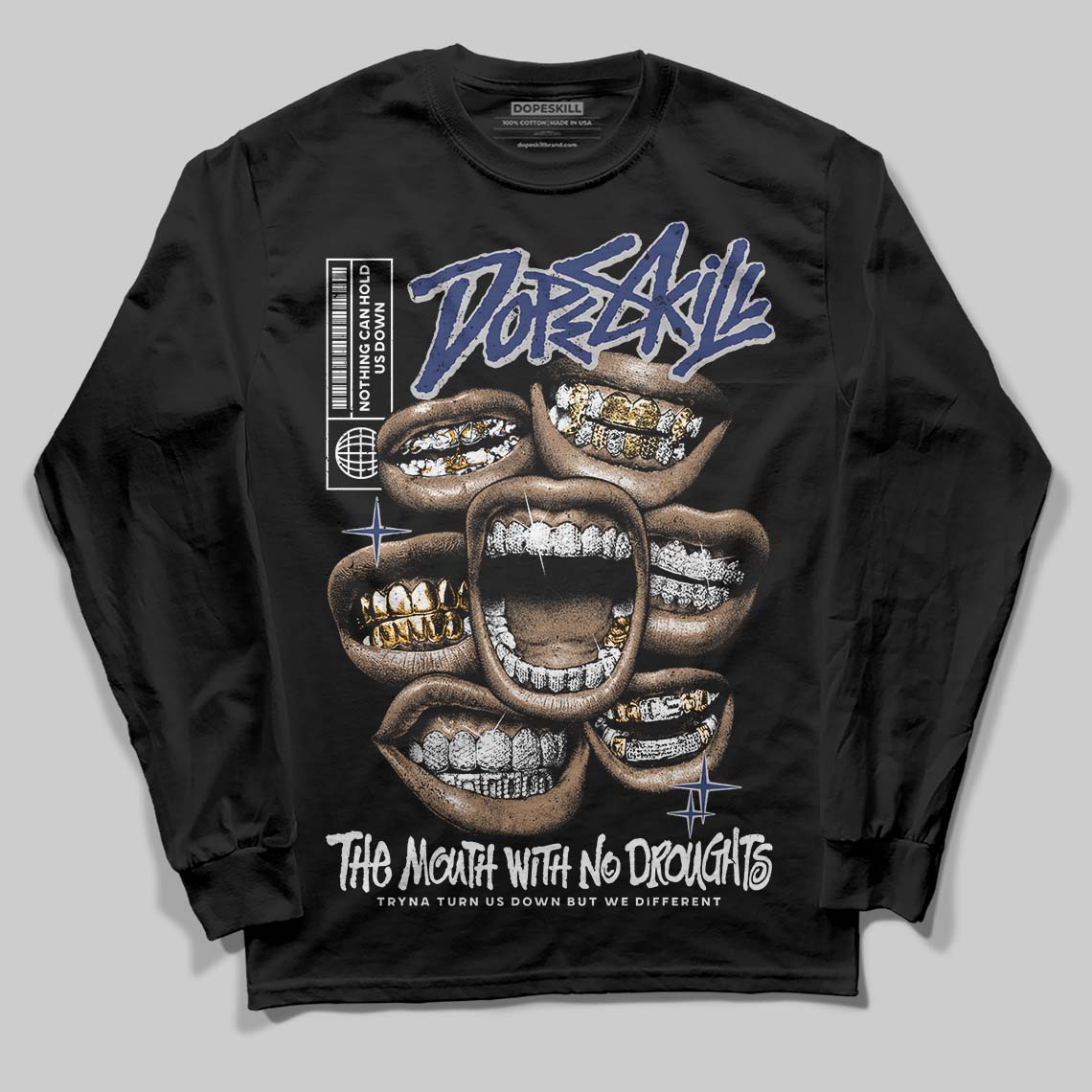 Rare Air Deep Royal Blue 1s DopeSkill Long Sleeve T-Shirt The Mouth With No Droughts Graphic