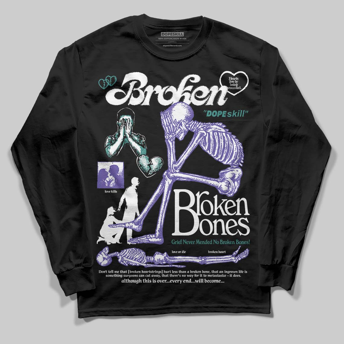 Grape 5s DopeSkill Long Sleeve T-Shirt Broken Bones Graphic