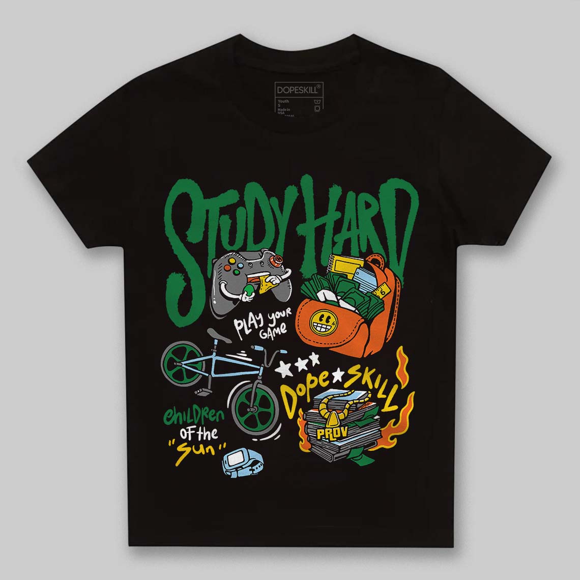 Green Collection DopeSkill Toddler Kids T-shirt Study Hard Graphic