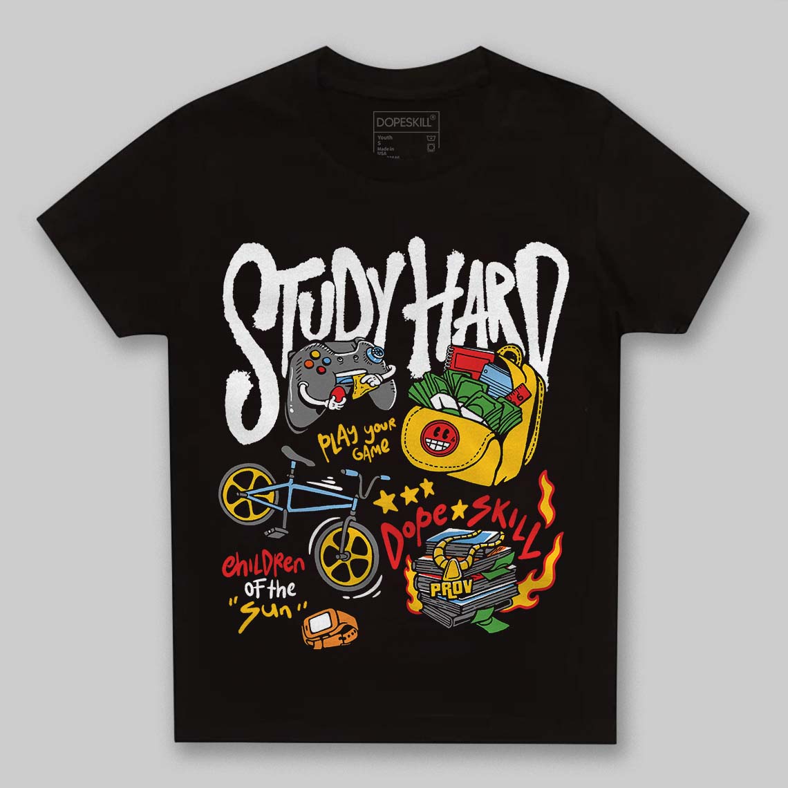 Yellow Collection DopeSkill Toddler Kids T-shirt Study Hard Graphic