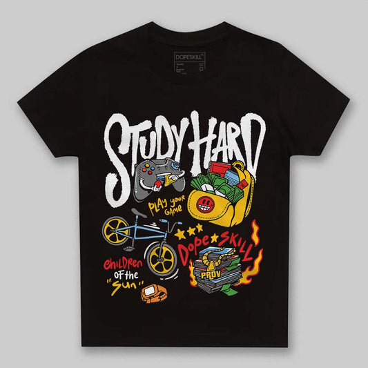 Yellow Collection DopeSkill Toddler Kids T-shirt Study Hard Graphic