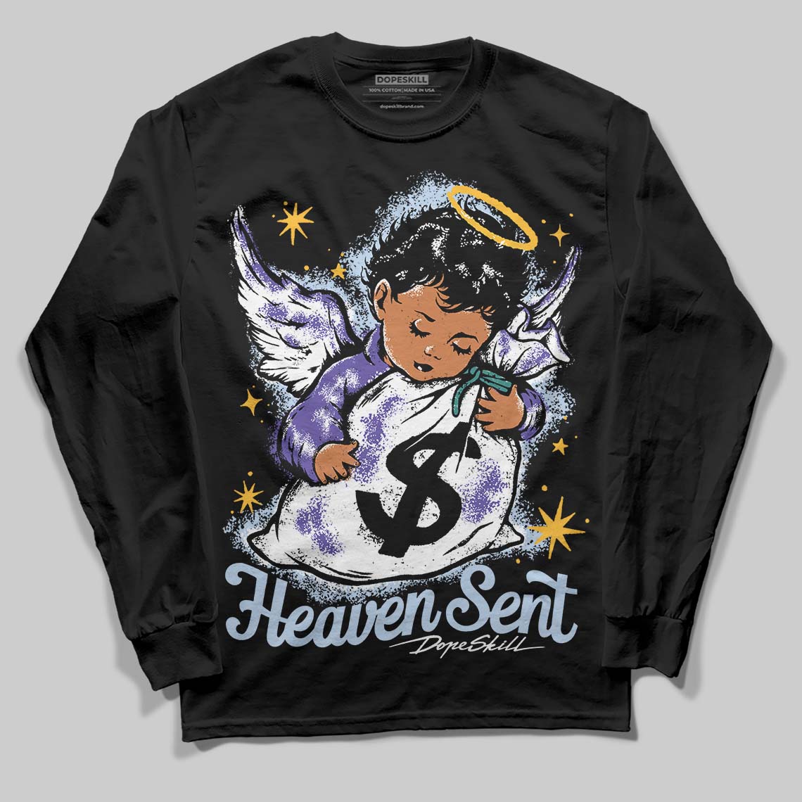 Grape 5s DopeSkill Long Sleeve T-Shirt Heaven Sent Graphic