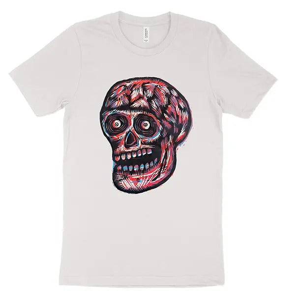 3 Color Skull Woodblock Hand-Printed T-Shirt Cotton Menswear Top Black Hoodie, Sweatshirt | HypeCrazeTee.com