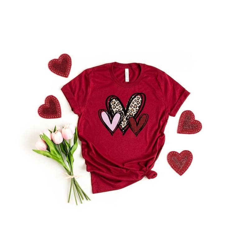 3 Doodle Heart Valentines Shirt Leopard Heart Shirt Cute Shirt Leopard Shirt Cute Heart Shirt Valentines Shirt T-Shirts, Hoodie, Sweatshirt