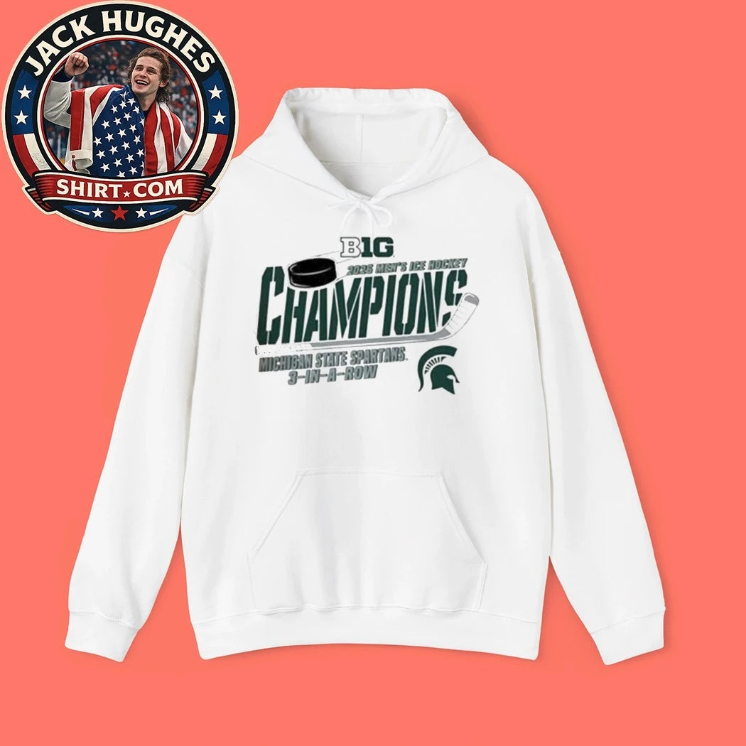 3 In A Row Michigan State Spartans 2026 Big Ten Hockey Champions Logo T-Shirt