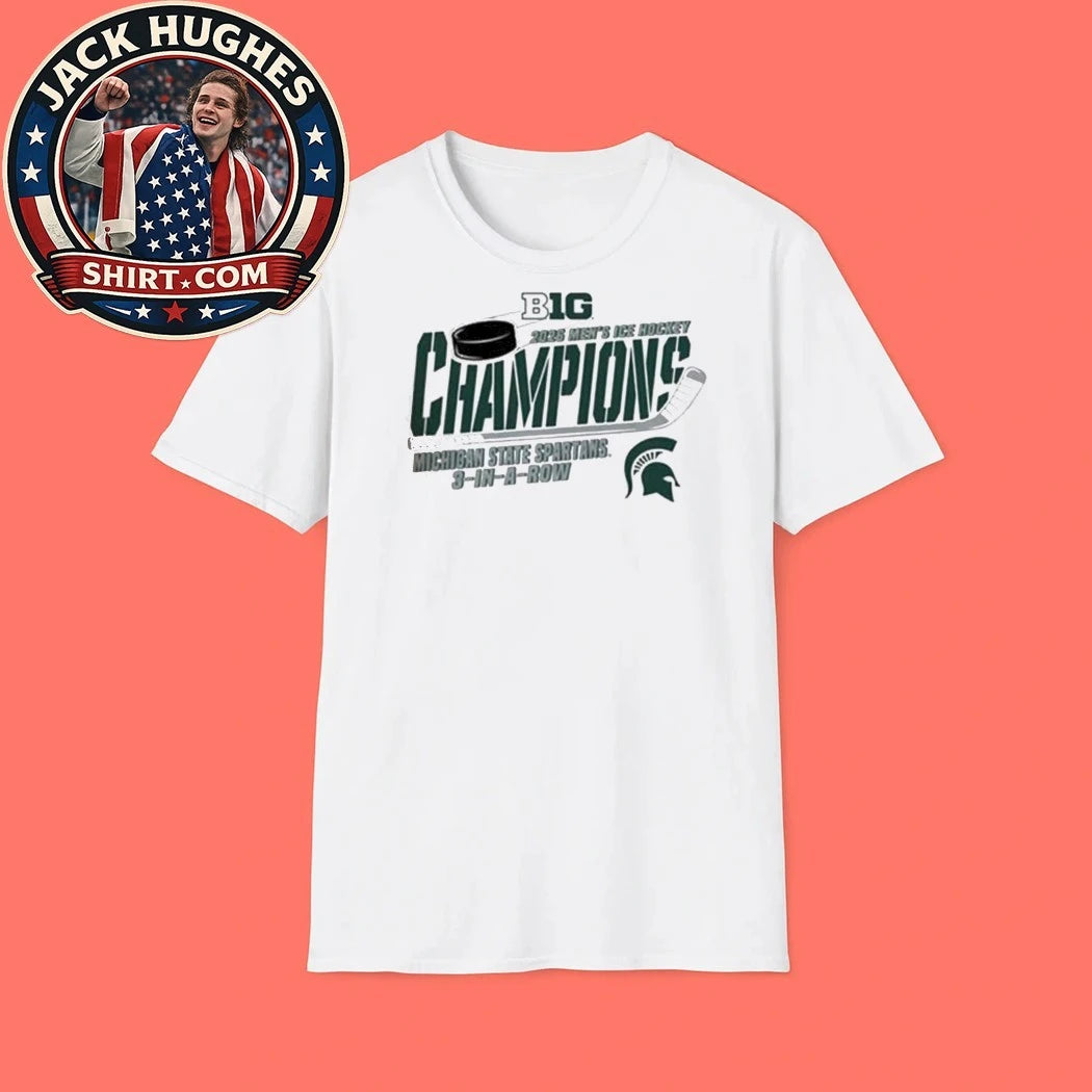 3 In A Row Michigan State Spartans 2026 Big Ten Hockey Champions Logo T-Shirt