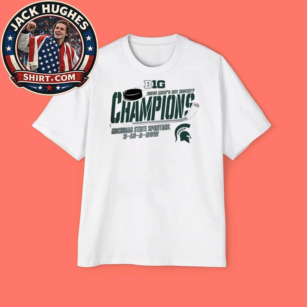 3 In A Row Michigan State Spartans 2026 Big Ten Hockey Champions Logo T-Shirt
