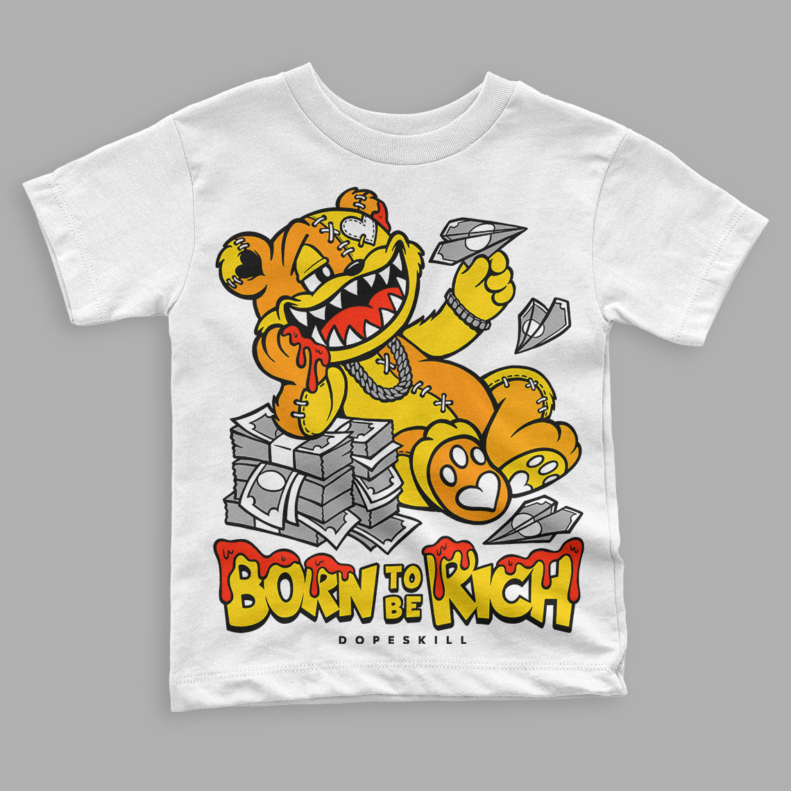 Yellow Ochre 6s DopeSkill Toddler Kids T-shirt Born To Be Rich Graphic