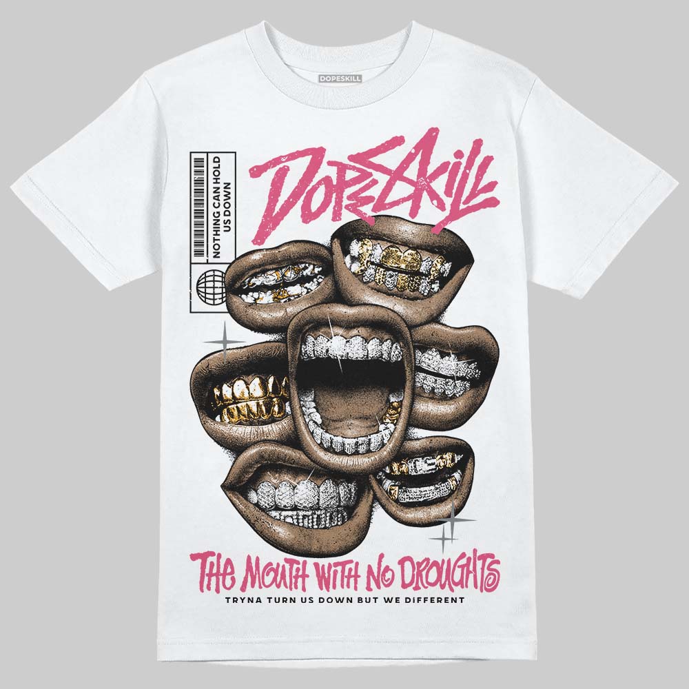 White Fluo Pink DopeSkill T-Shirt The Mouth With No Droughts Graphic