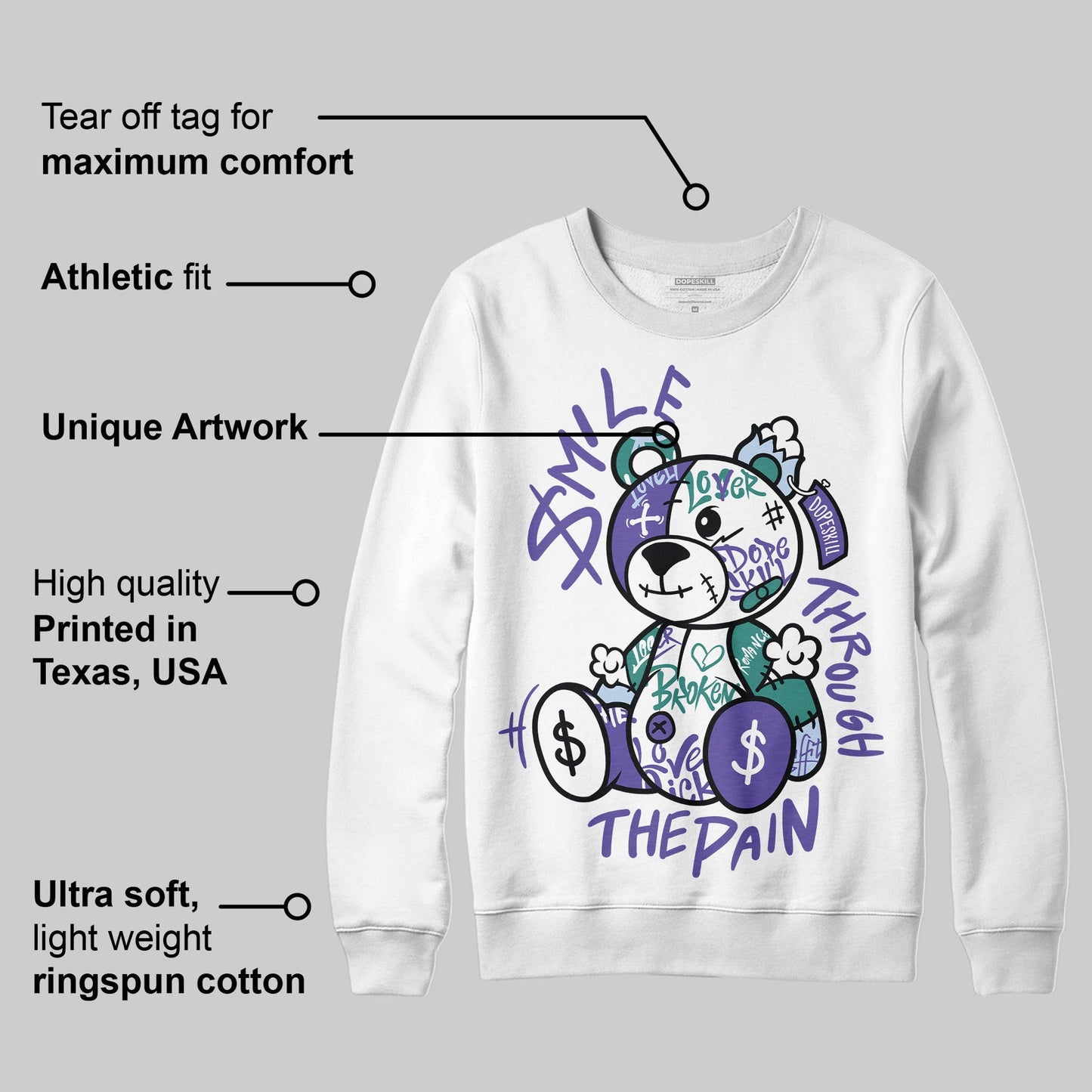 Grape 5s DopeSkill Sweatshirt Smile Through The Pain Graphic