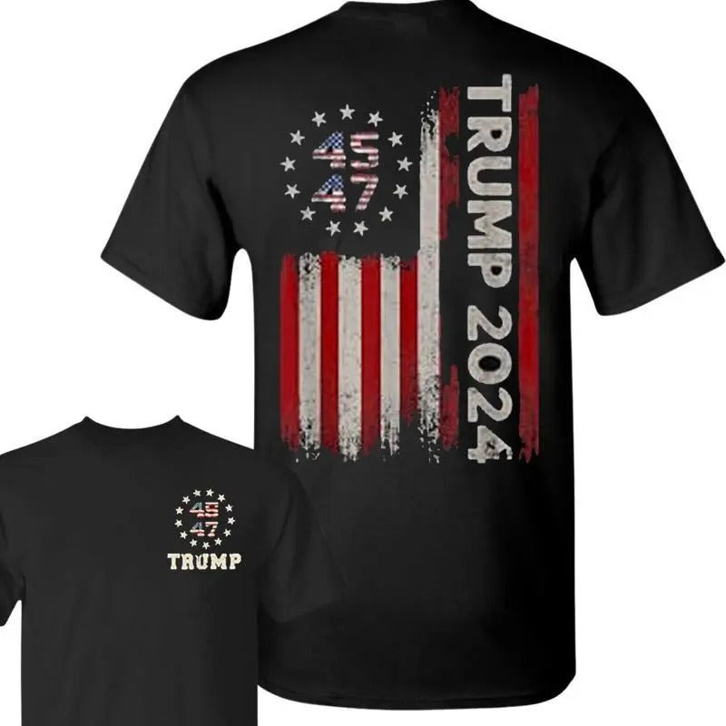 45 47 Trump 2024 Ameriican Flag T-Shirt, Trump Shirt, 45 47 Shirt, President Shirt, Republican Gift, 2 Sided Unisex...