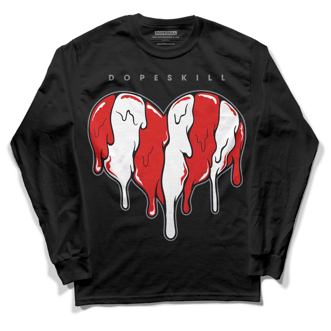 Gym Red 9s DopeSkill Long Sleeve T-Shirt Slime Drip Heart Graphic