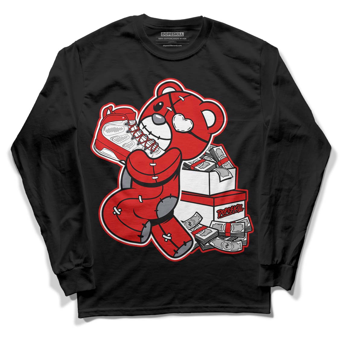 Gym Red 9s DopeSkill Long Sleeve T-Shirt Bear Steals Sneaker Graphic