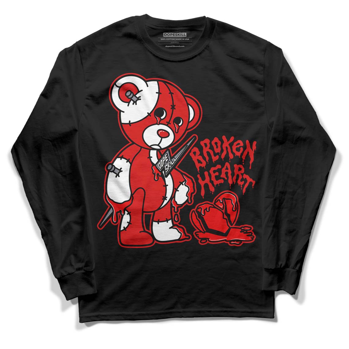 Gym Red 9s DopeSkill Long Sleeve T-Shirt Broken Heart Graphic