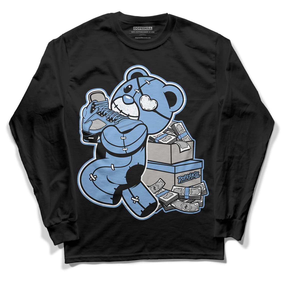 University Blue 5s DopeSkill Long Sleeve T-Shirt Bear Steals Sneaker Graphic