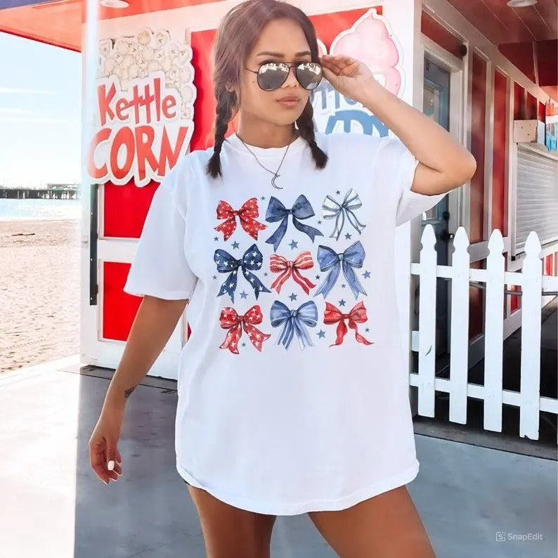 4th of July Bows Shirt, Coquette 4th of July, American Flag, USA Shirt, Patriotic Shirts, Coquette Bow TShirt Hoodie,...
