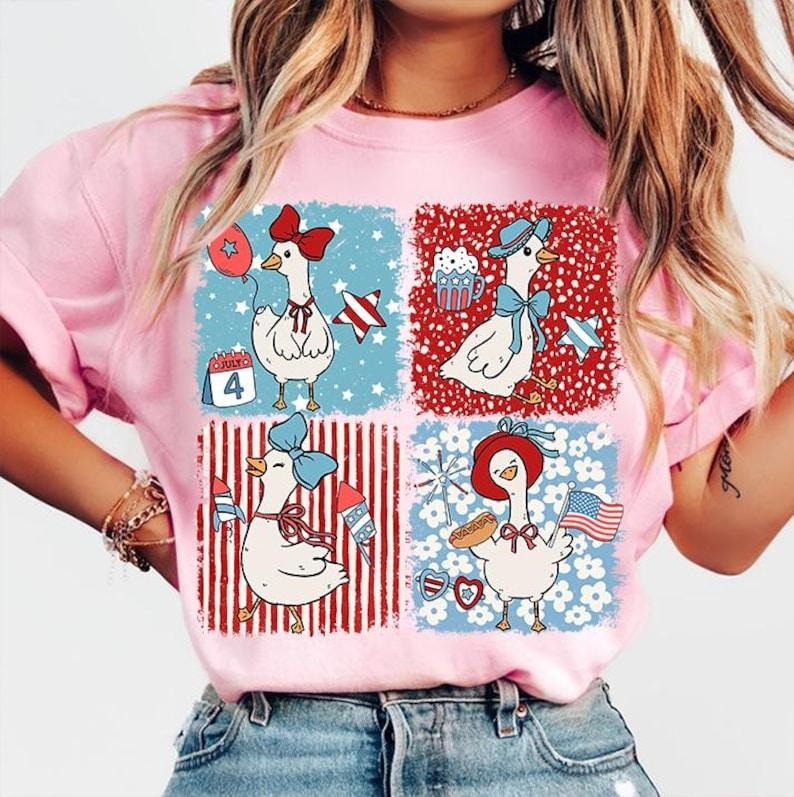 4th July Goose Patriotic America Coquette Memorial Funny Floral T-Shirts, Hoodie, Sweatshirt